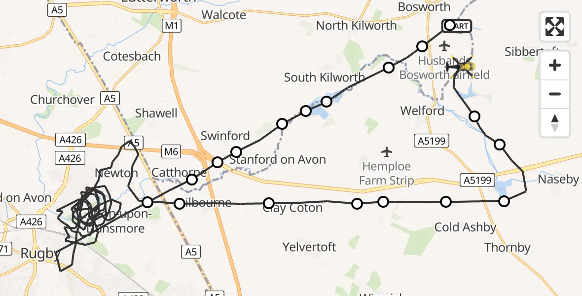 Flight route Police Helicopter Marston Trussell - Sulby Airstrip, 09 August 2026, 19:56