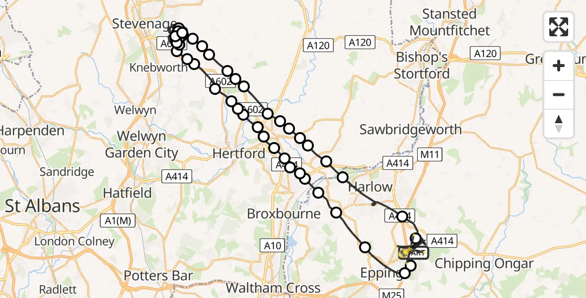 Flight route Police Helicopter North Weald Airfield - North Weald Airfield, 09 August 2026, 19:57