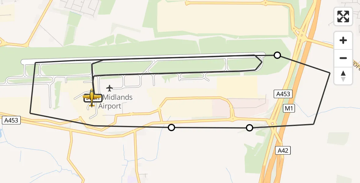Flight route Police Aircraft East Midlands Airport - East Midlands Airport, 09 August 2026, 20:11