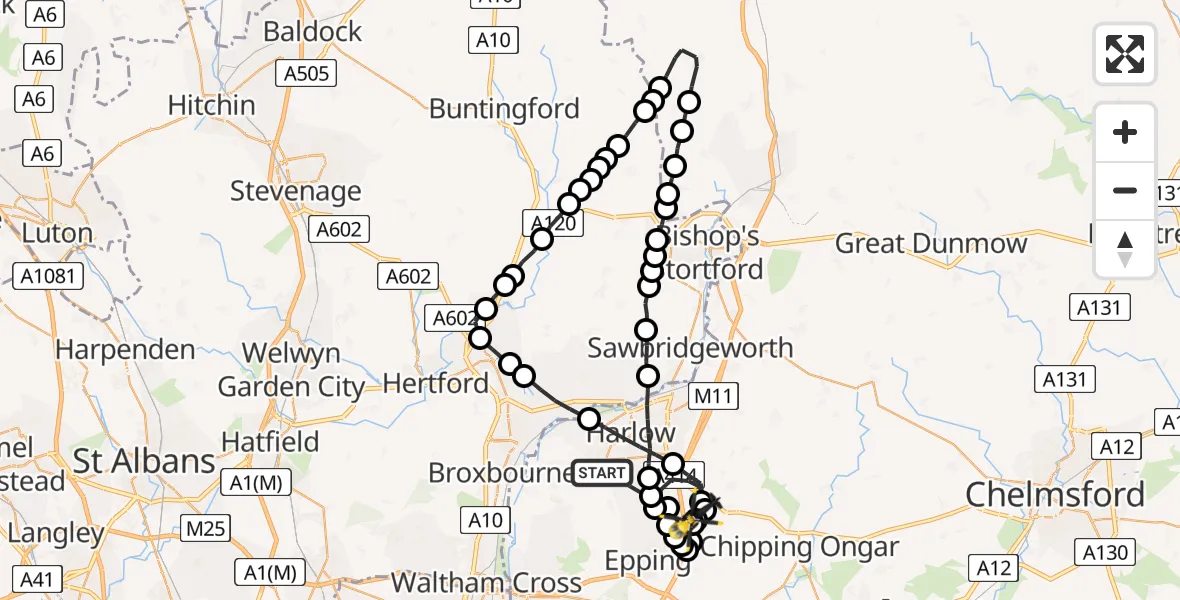 Flight route Police Helicopter Harlow - North Weald Airfield, 09 August 2026, 20:55