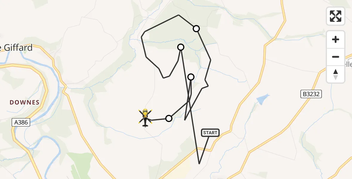 Flight route Police Helicopter Great Torrington - Great Torrington, 09 August 2026, 21:31