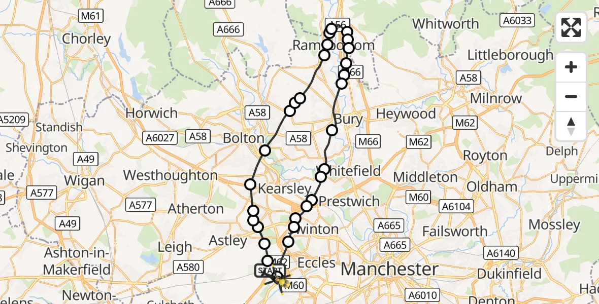 Flight route Police Helicopter Irlam - Manchester Barton Aerodrome, 09 August 2026, 22:56