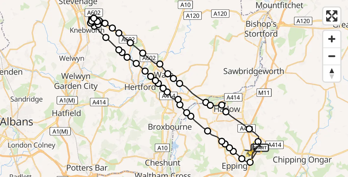 Flight route Police Helicopter North Weald Airfield - North Weald Airfield, 09 August 2026, 23:11