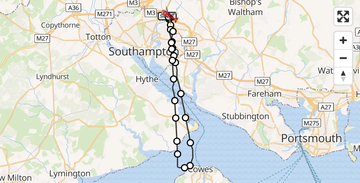 Flight route Air Ambulance Helicopter Southampton Airport - Southampton Airport, 10 August 2026, 00:28