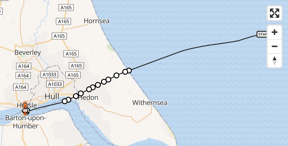 Flight route Coastguard Helicopter North Sea - Hessle, 10 August 2026, 06:23
