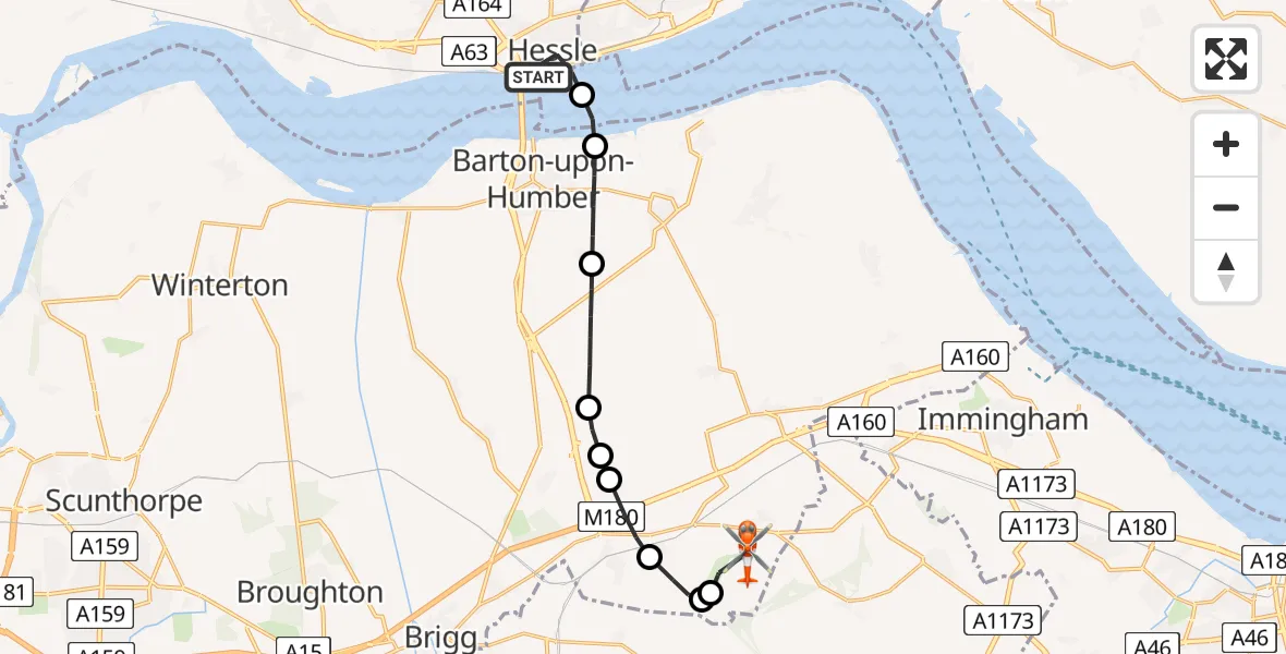 Flight route Coastguard Helicopter Hessle - Humberside Airport, 10 August 2026, 06:49