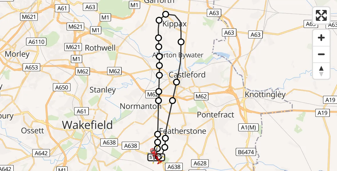 Flight route Air Ambulance Helicopter YAA Nostell Helicopter Port - YAA Nostell Helicopter Port, 10 August 2026, 08:45