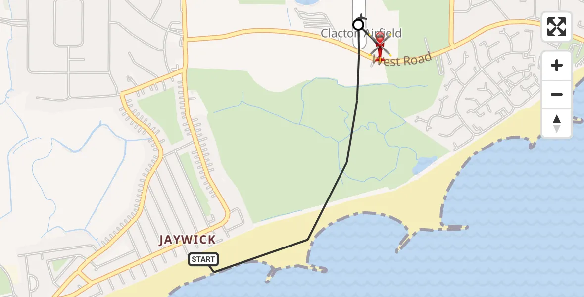 Flight route Air Ambulance Helicopter Clacton-on-Sea - Clacton Airfield, 10 August 2026, 09:15