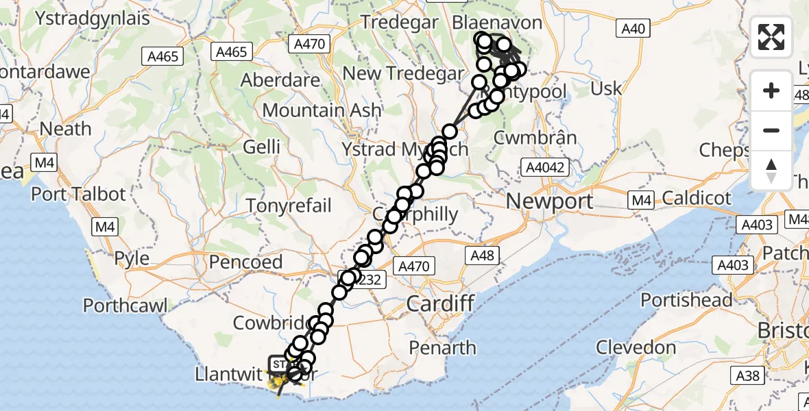 Flight route Police Helicopter St Mary Church - MOD St Athan, 10 August 2026, 09:17