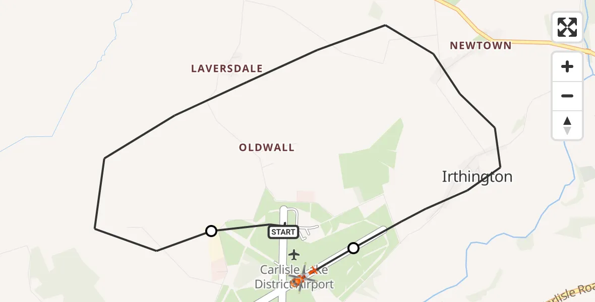 Flight route Coastguard Helicopter Carlisle Lake District Airport - Carlisle Lake District Airport, 10 August 2026, 09:34