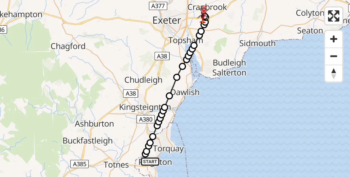 Flight route Air Ambulance Helicopter Paignton - Exeter International Airport, 10 August 2026, 09:43