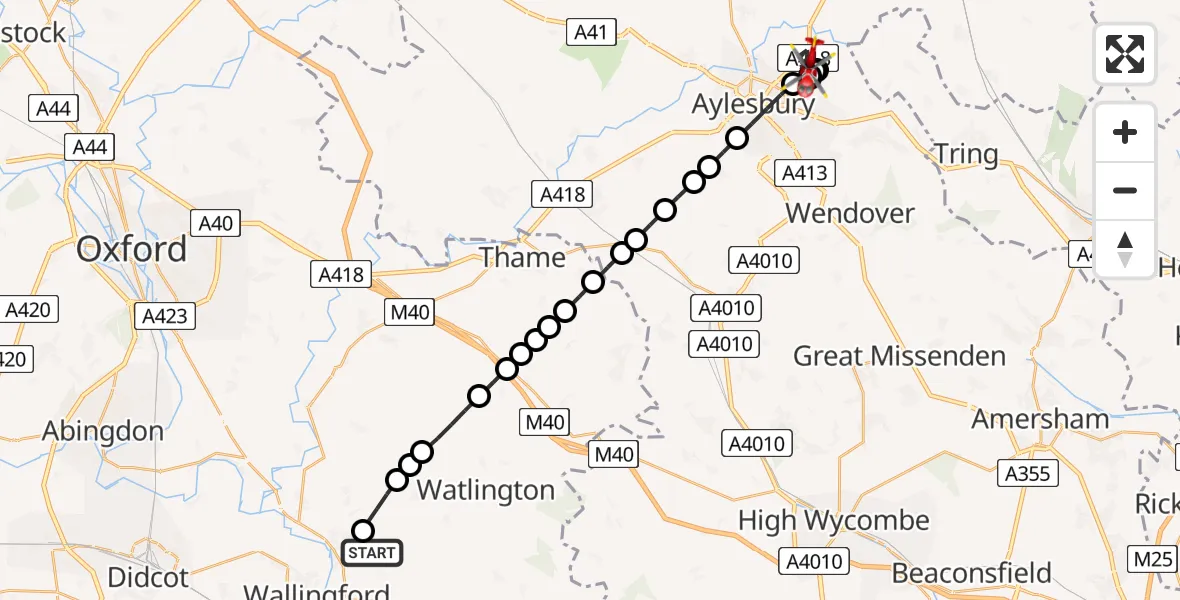 Flight route Air Ambulance Helicopter RAF Benson - Bierton, 10 August 2026, 09:49