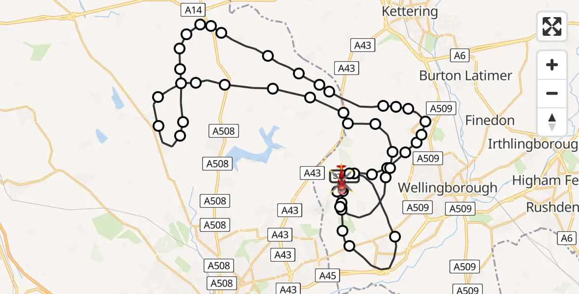 Flight route Air Ambulance Helicopter Sywell Aerodrome - Sywell Aerodrome, 10 August 2026, 10:24