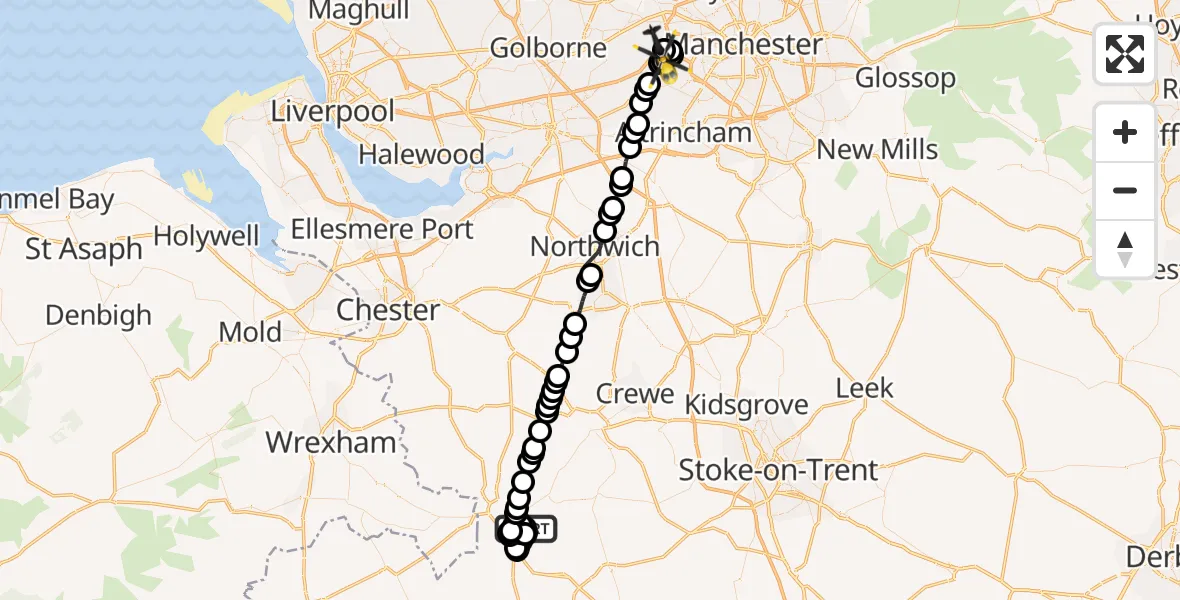 Flight route Police Helicopter Ash Magna - Worsley, 10 August 2026, 10:44