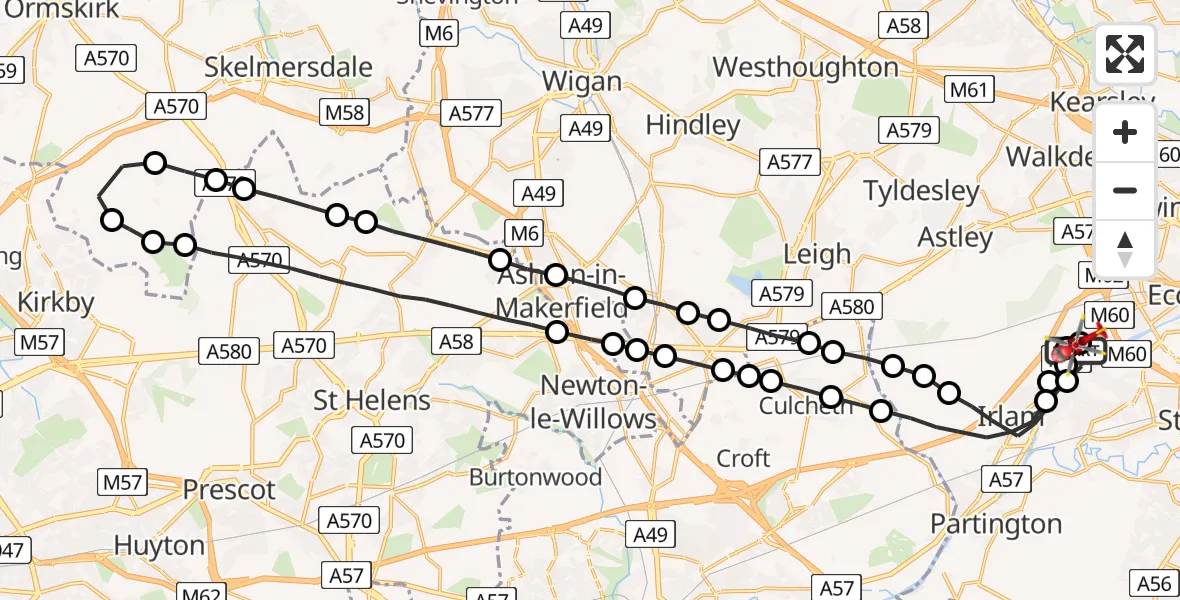 Flight route Air Ambulance Helicopter Manchester Barton Aerodrome - Manchester Barton Aerodrome, 10 August 2026, 11:06