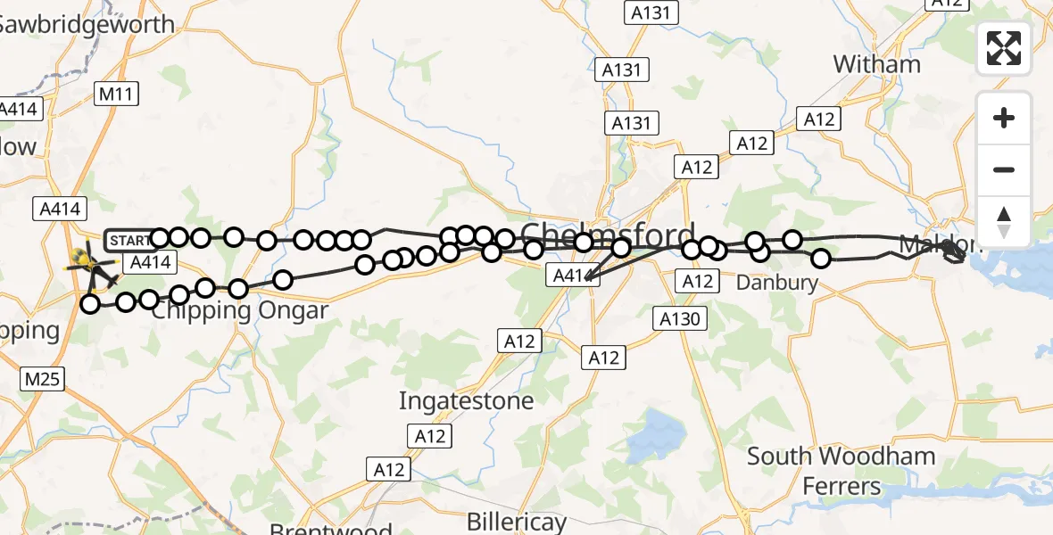 Flight route Police Helicopter North Weald Bassett - North Weald Airfield, 10 August 2026, 11:10