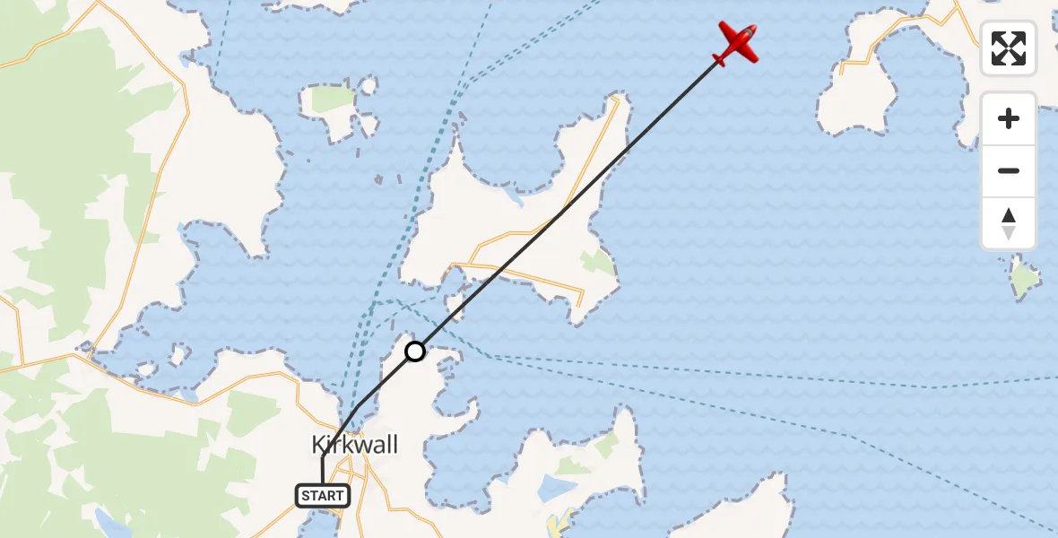 Flight route Air Ambulance Aircraft Kirkwall - North Atlantic Ocean, 10 August 2026, 11:34