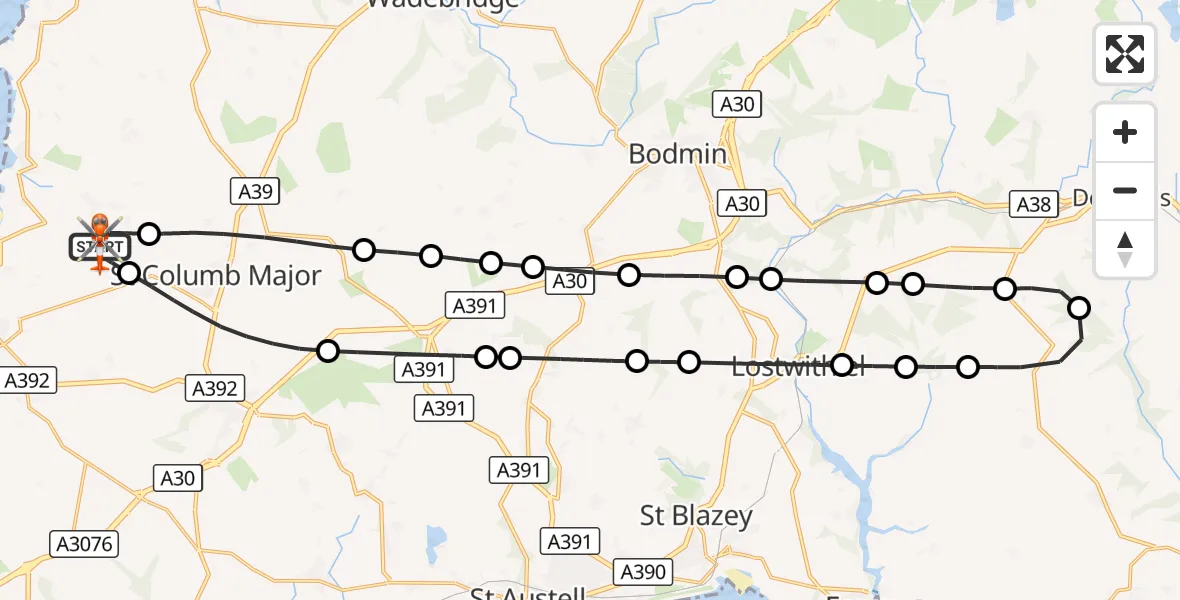 Flight route Coastguard Helicopter Cornwall Airport Newquay - Cornwall Airport Newquay, 10 August 2026, 11:56