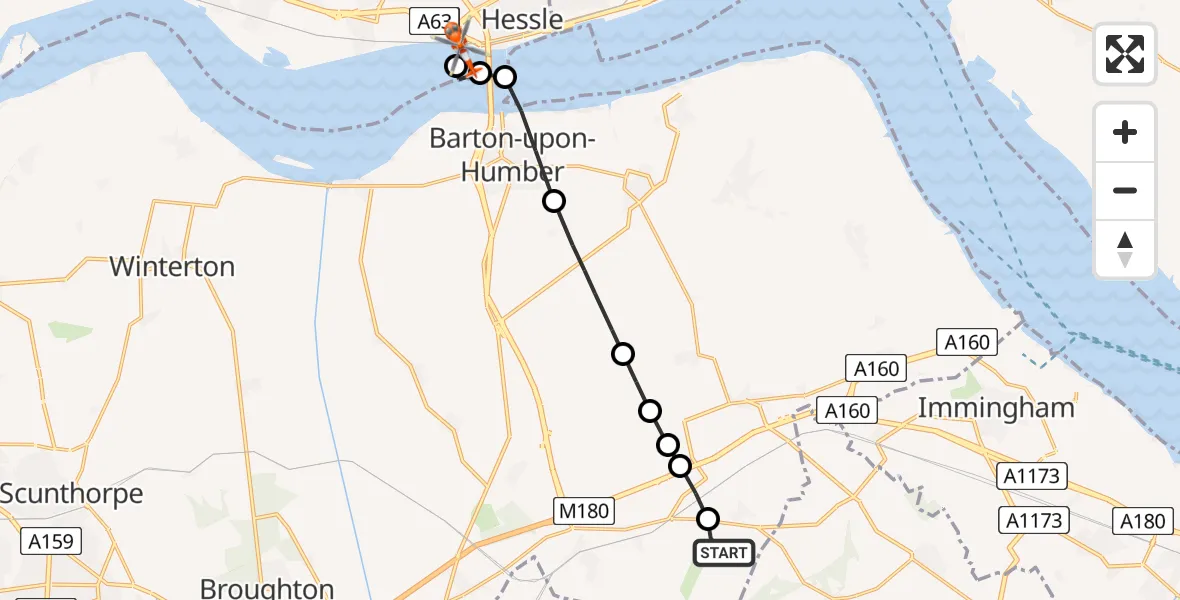 Flight route Coastguard Helicopter Humberside Airport - Hessle, 10 August 2026, 12:01