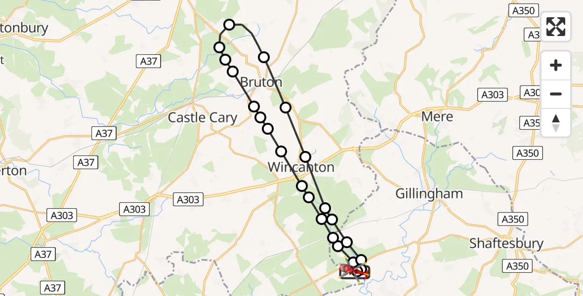 Flight route Air Ambulance Helicopter Henstridge Airfield - Henstridge Airfield, 10 August 2026, 12:32