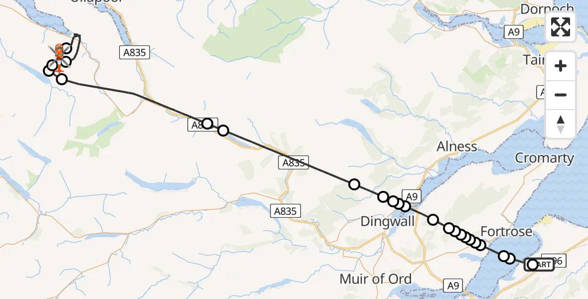 Flight route Coastguard Helicopter Inverness Airport - An Teallach, 10 August 2026, 12:39