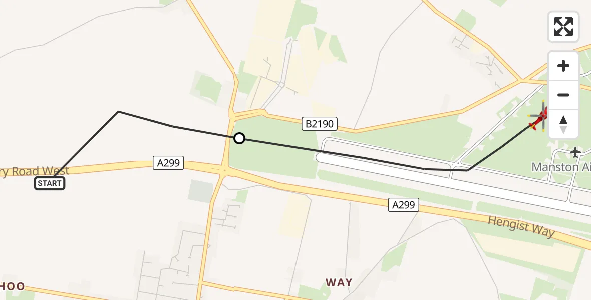 Flight route Air Ambulance Helicopter Minster - Manston Airport, 10 August 2026, 12:46