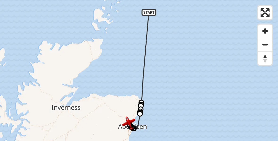 Flight route Air Ambulance Aircraft North Sea - Aberdeen International Airport, 10 August 2026, 13:13