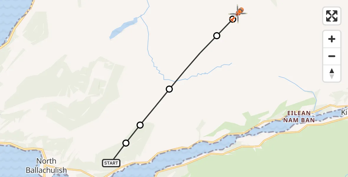 Flight route Coastguard Helicopter North Ballachulish - Coire Dearg, 10 August 2026, 13:35