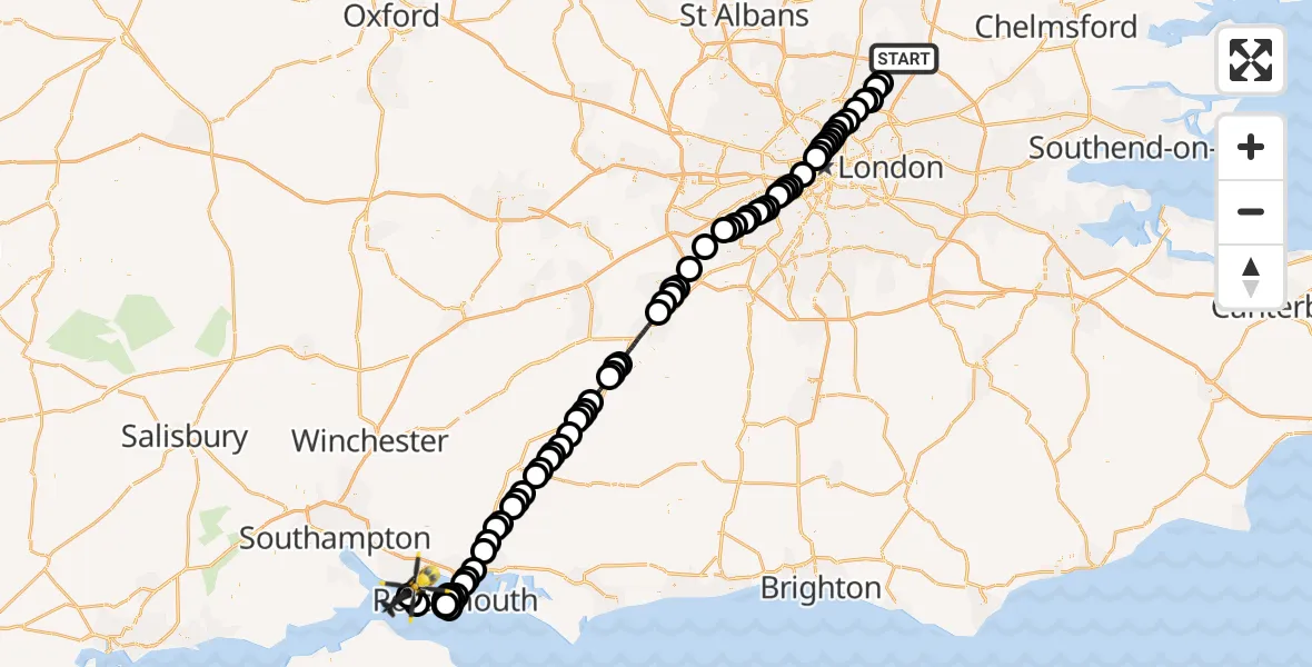 Flight route Police Helicopter Epping Forest - Solent Airport, 10 August 2026, 13:40