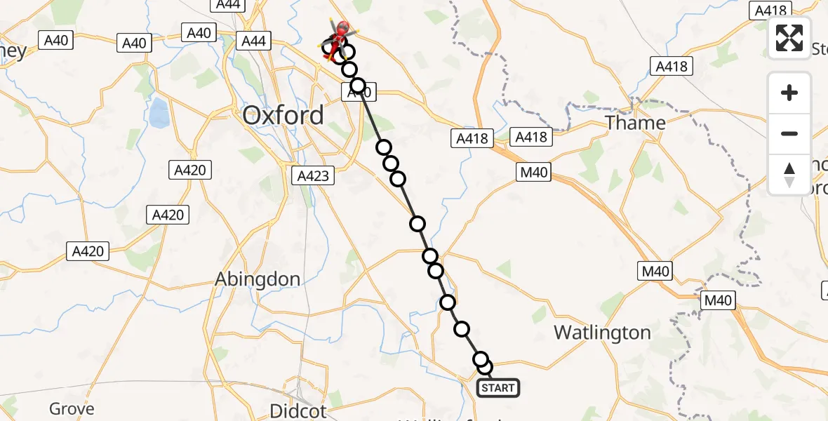 Flight route Air Ambulance Helicopter RAF Benson - Elsfield, 10 August 2026, 13:44