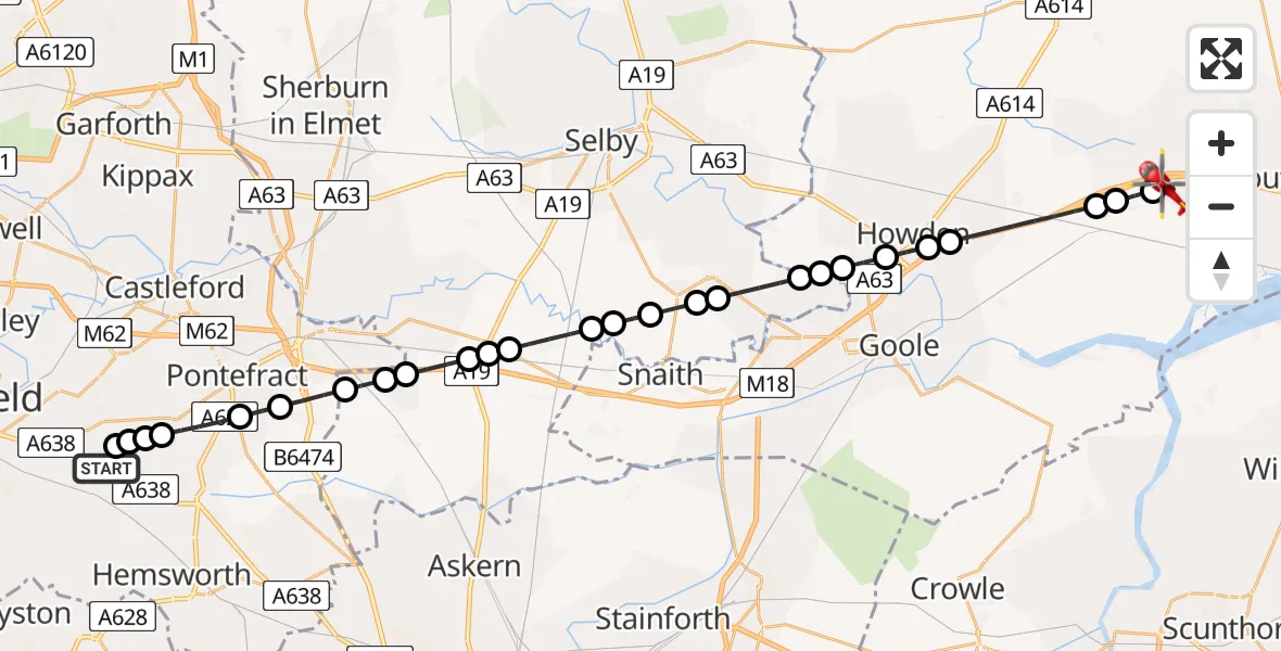 Flight route Air Ambulance Helicopter YAA Nostell Helicopter Port - Newport, 10 August 2026, 14:42