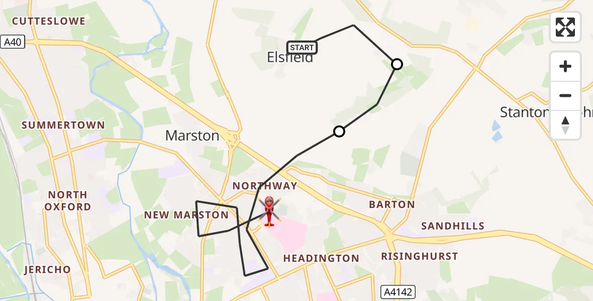Flight route Air Ambulance Helicopter Elsfield - Oxford, 10 August 2026, 14:54