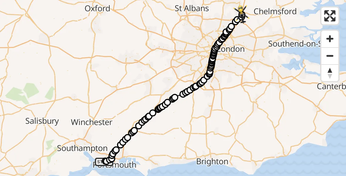 Flight route Police Helicopter Solent Airport - North Weald Airfield, 10 August 2026, 14:59