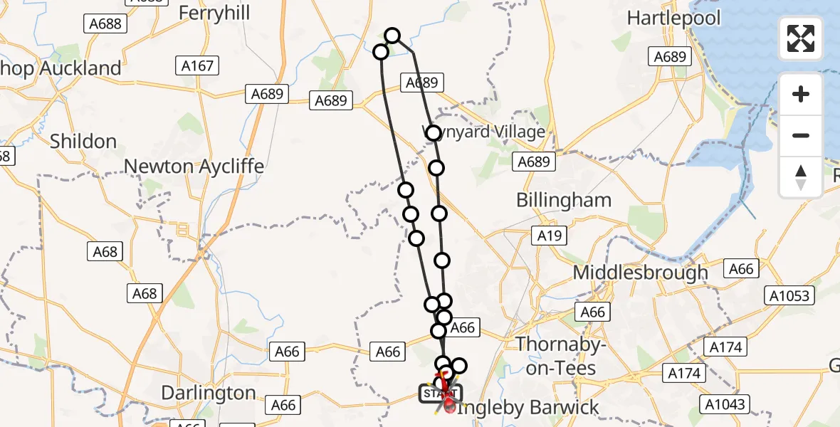 Flight route Air Ambulance Helicopter Egglescliffe - Egglescliffe, 10 August 2026, 15:02