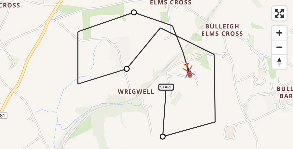 Flight route Air Ambulance Helicopter Ipplepen - Teignbridge, 10 August 2026, 15:42