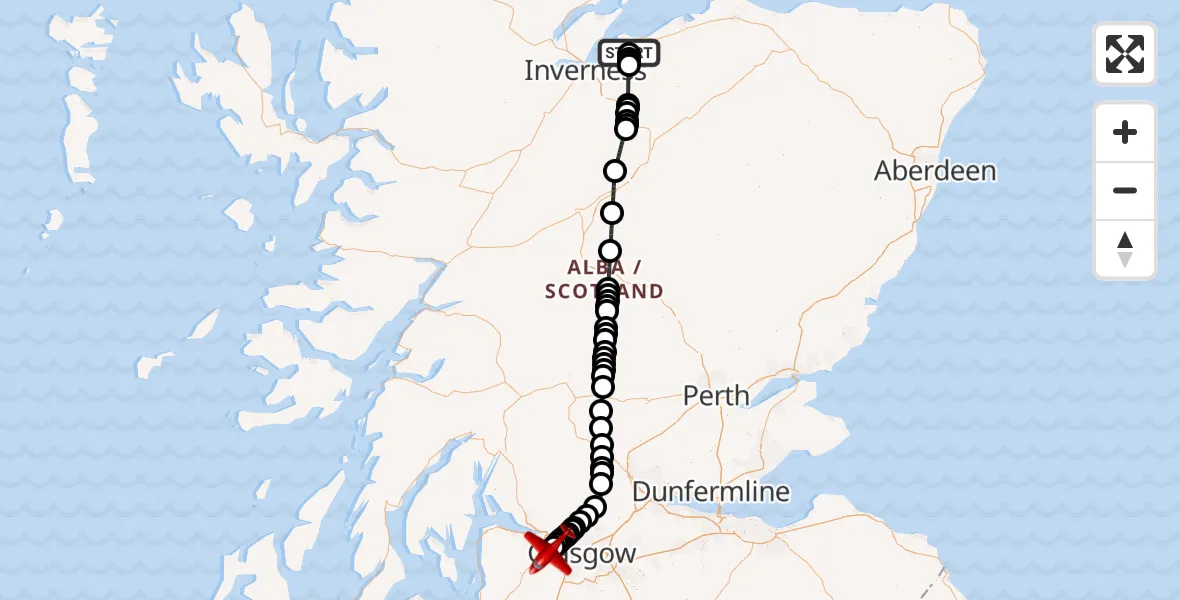 Flight route Air Ambulance Aircraft Lochside - Glasgow Airport, 10 August 2026, 15:44