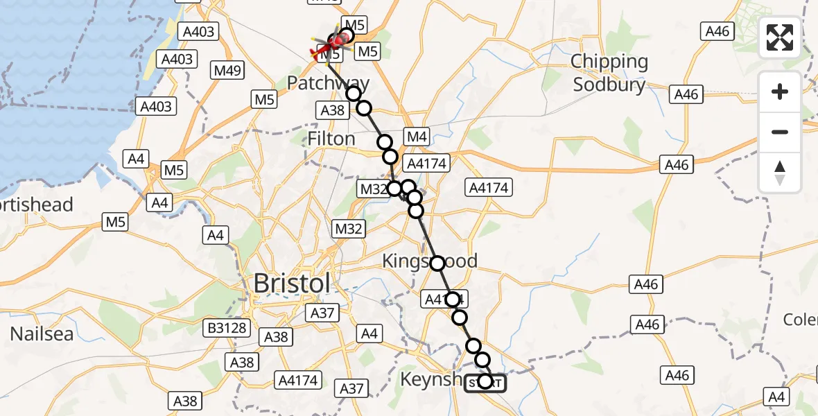 Flight route Air Ambulance Helicopter Bristol - Bristol, 10 August 2026, 16:10