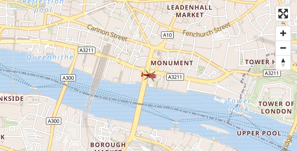 Flight route Air Ambulance Helicopter City of London - City of London, 10 August 2026, 16:17