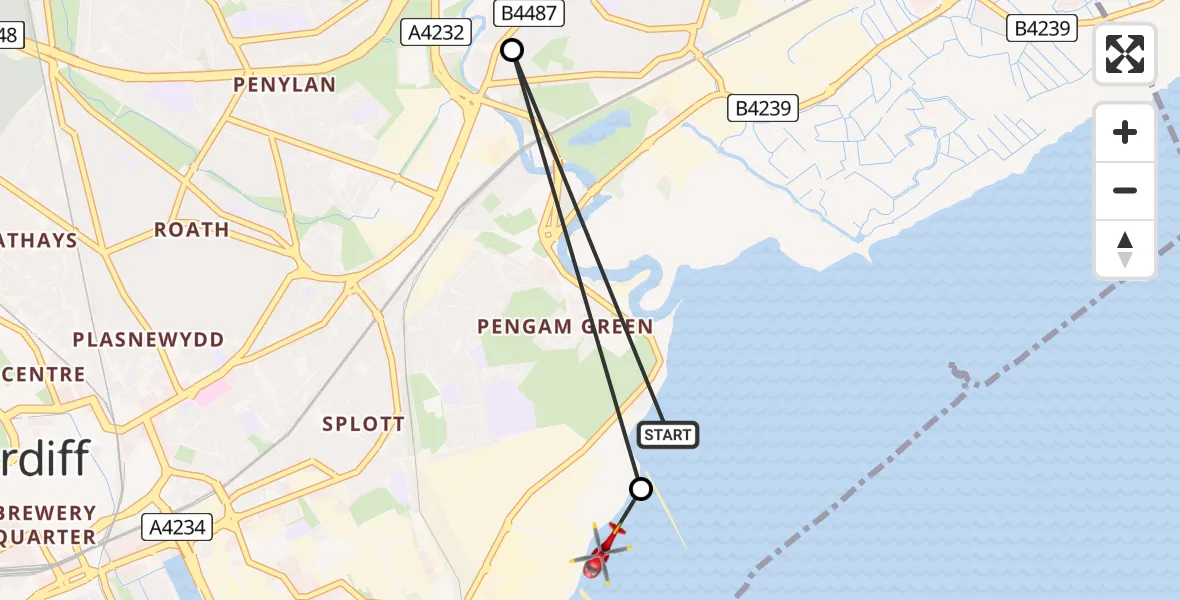Flight route Air Ambulance Helicopter Pengam Green - Pengam Green, 10 August 2026, 16:44