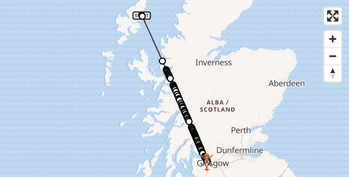 Flight route Coastguard Helicopter Stornoway Airport - Glasgow Airport, 10 August 2026, 16:59