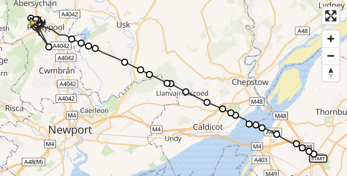 Flight route Police Helicopter Hortham - Pontypool, 10 August 2026, 17:35