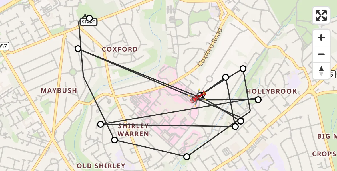 Flight route Air Ambulance Helicopter Aldermoor - University Hospital Southampton, 10 August 2026, 17:38
