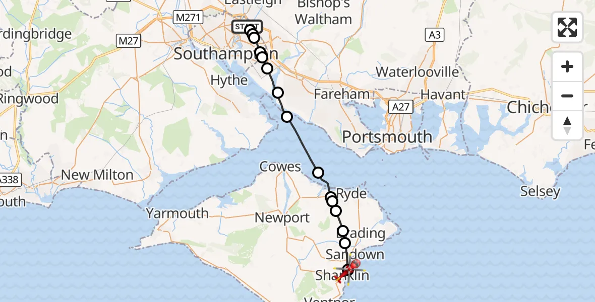 Flight route Air Ambulance Helicopter Mansbridge - Shanklin, 10 August 2026, 18:27