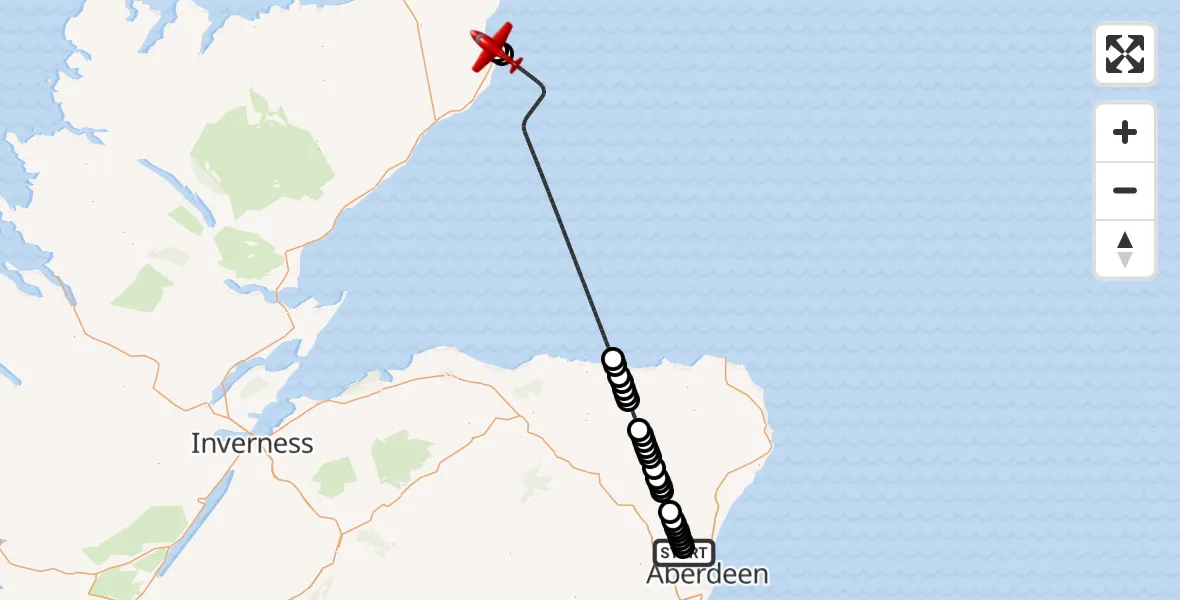 Flight route Air Ambulance Aircraft Aberdeen International Airport - Wick John O'Groats Airport, 10 August 2026, 18:56