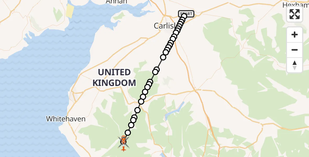 Flight route Coastguard Helicopter Carlisle Lake District Airport - Wasdale, 10 August 2026, 18:59
