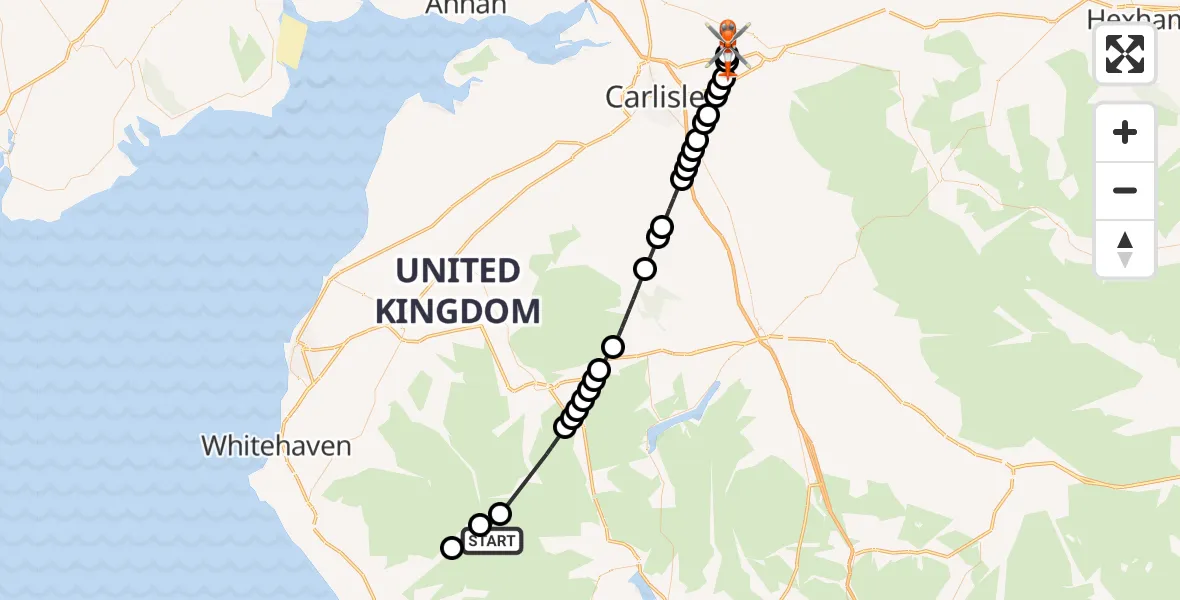 Flight route Coastguard Helicopter Wasdale - Carlisle Lake District Airport, 10 August 2026, 19:24