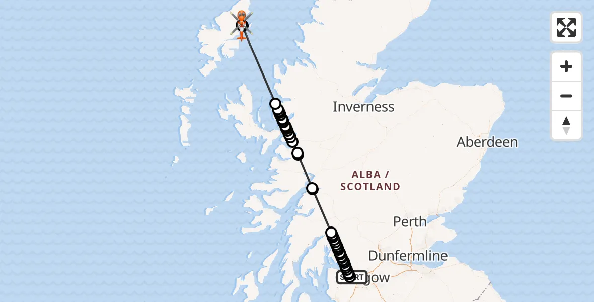Flight route Coastguard Helicopter Glasgow Airport - Stornoway Airport, 10 August 2026, 19:38