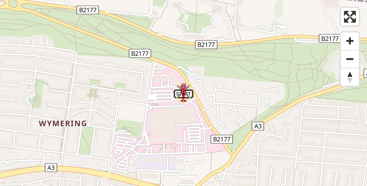 Flight route Air Ambulance Helicopter Queen Alexandra Hospital - Queen Alexandra Hospital, 10 August 2026, 19:40