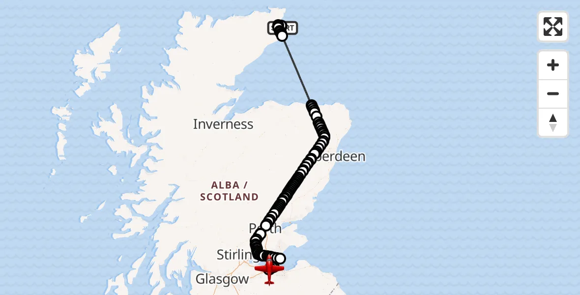 Flight route Air Ambulance Aircraft Wick John O'Groats Airport - Edinburgh Airport, 10 August 2026, 20:01