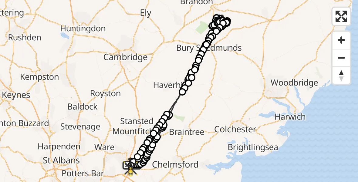 Flight route Police Helicopter North Weald Bassett - North Weald Airfield, 10 August 2026, 20:42